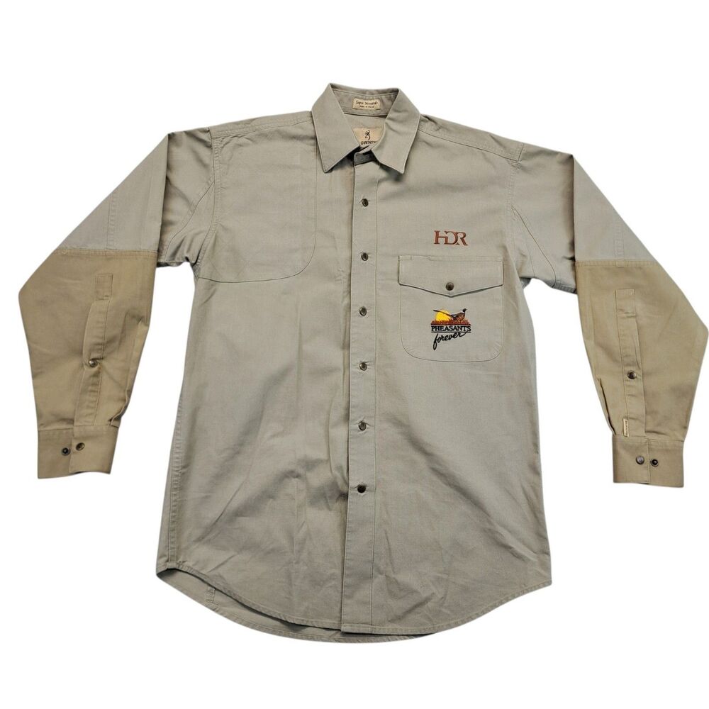 Browning Super Naturals Shooting Shirt Mens L Brown Hunting Snap Cotton